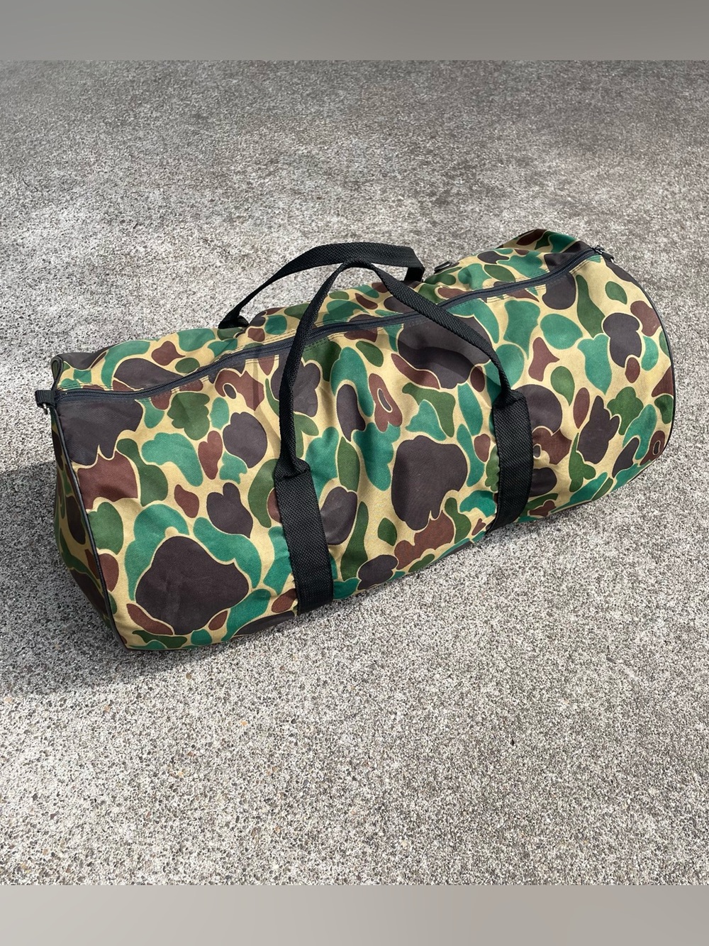 Vintage Frog Skin Camo Duffel Bag Camouflage Barrel Gym Hunting 70s 80s